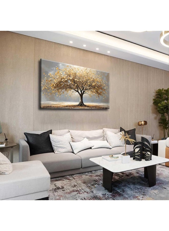 ARS Large Gold Tree of Life Canvas Wall Art Retro Abstract Tree Decor painting Picture Nordic Golden Plant Flowers Posters Prints for living room Bathroom Bedroom Office Hallway Home Decoration - Image 2