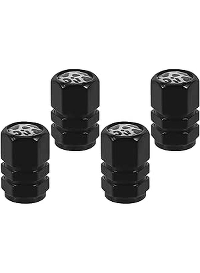 Universal Aluminum Alloy Car Tire Valve Stem Caps 4pcs Set Black White Leopard Pattern - Image 1