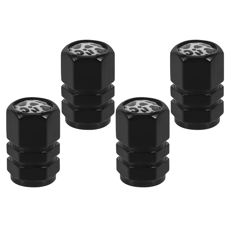 Universal Aluminum Alloy Car Tire Valve Stem Caps 4pcs Set Black White Leopard Pattern - Image 2