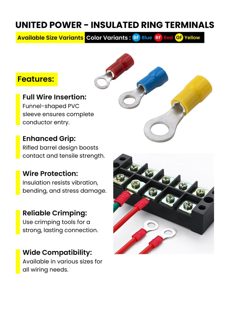 يونايتد باور أطراف حلقية - ١٠٠ قطعة/الحقيبة | موصلات نحاسية مضغوطة، للبطاريات والتأريض والأسلاك الكهربائية - Image 4