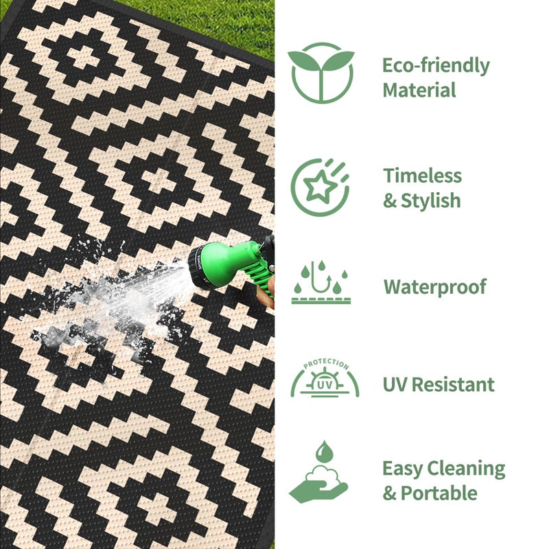 GENIMO Outdoor Rug 2.5'x8' Waterproof, Reversible Camping Mat, Plastic Straw Rugs for Patio, RV, Camper, Balcony, Backyard, Picnic, Deck (Black & Beige) - Image 5