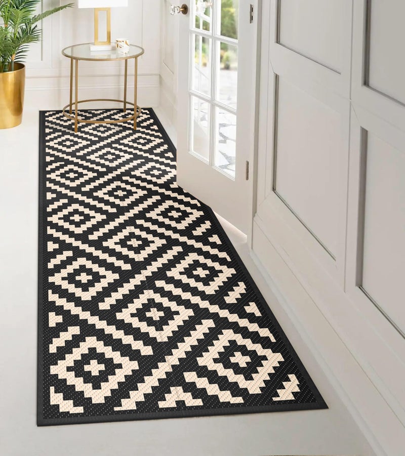 GENIMO Outdoor Rug 2.5'x8' Waterproof, Reversible Camping Mat, Plastic Straw Rugs for Patio, RV, Camper, Balcony, Backyard, Picnic, Deck (Black & Beige) - Image 2