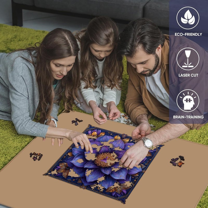 Mys Aurora Wooden Jigsaw Puzzles - Yoga Lotus, 500 Piece Luxurious Shaped Wooden Puzzles for Adults and Kids, Family Game, 16.5'' x 16.4'' - Image 3