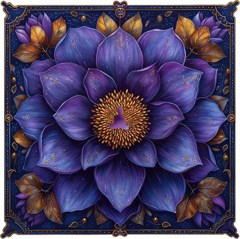 Mys Aurora Wooden Jigsaw Puzzles - Yoga Lotus, 500 Piece Luxurious Shaped Wooden Puzzles for Adults and Kids, Family Game, 16.5'' x 16.4'' - Image 1