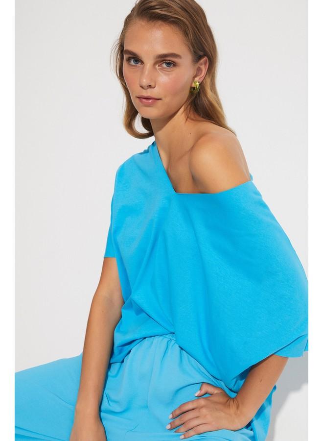 JUNE Women 100% Viscose Regular Fit V Neck Knitted Tshirt Blue - Image 3