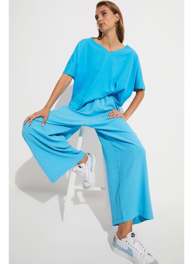 JUNE Women 100% Viscose Regular Fit V Neck Knitted Tshirt Blue - Image 2