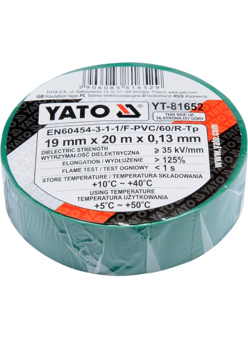 YATO Insulation Tape 19mmx10M Green color YT-81652