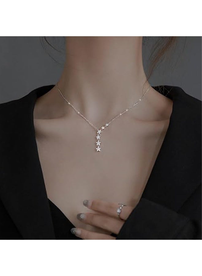 KANGLI Star  Necklace  Star Choker Necklace Silver Crystal Star Drop Choker Chain Pendant Necklace Simple Necklace Chain Jewelry for Women Teen Girls - Image 1