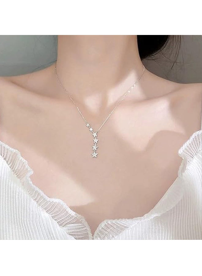 KANGLI Star  Necklace  Star Choker Necklace Silver Crystal Star Drop Choker Chain Pendant Necklace Simple Necklace Chain Jewelry for Women Teen Girls - Image 2