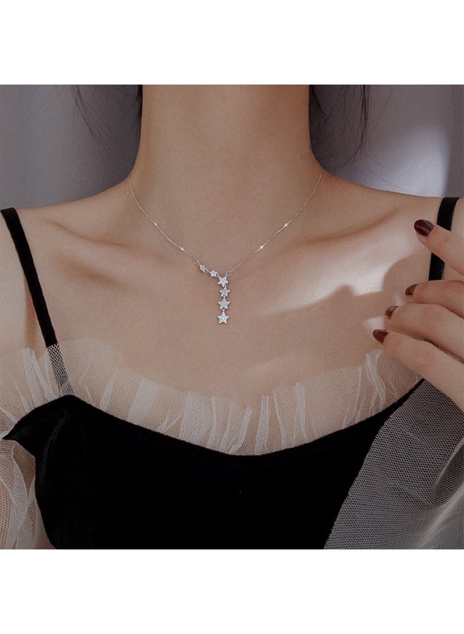 KANGLI Star  Necklace  Star Choker Necklace Silver Crystal Star Drop Choker Chain Pendant Necklace Simple Necklace Chain Jewelry for Women Teen Girls - Image 3