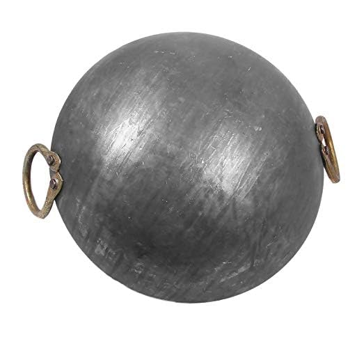Damurhu Damurhu Iron Deep Kadai Frying Pan Cooking Multipurpose Use Fry Heavy Base Kadhai Handmade with Handle Golden Rings Silver Color Size 18 - Image 3