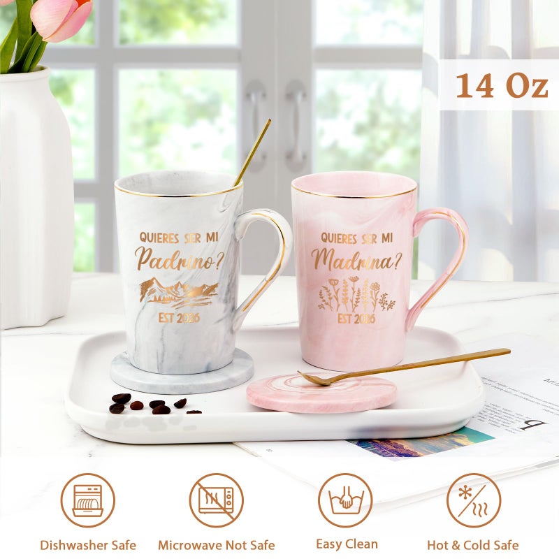 Maustic Godparents Proposal Gift, Godmother Godfather Proposal Gift, Quieres Ser Mi Madrina Padrino Est 2026 Mugs Set, Quieren Ser Mis Padrinos De Bautizo, Padrino Madrina Gifts, 14 Oz Pink & Gray - Image 4