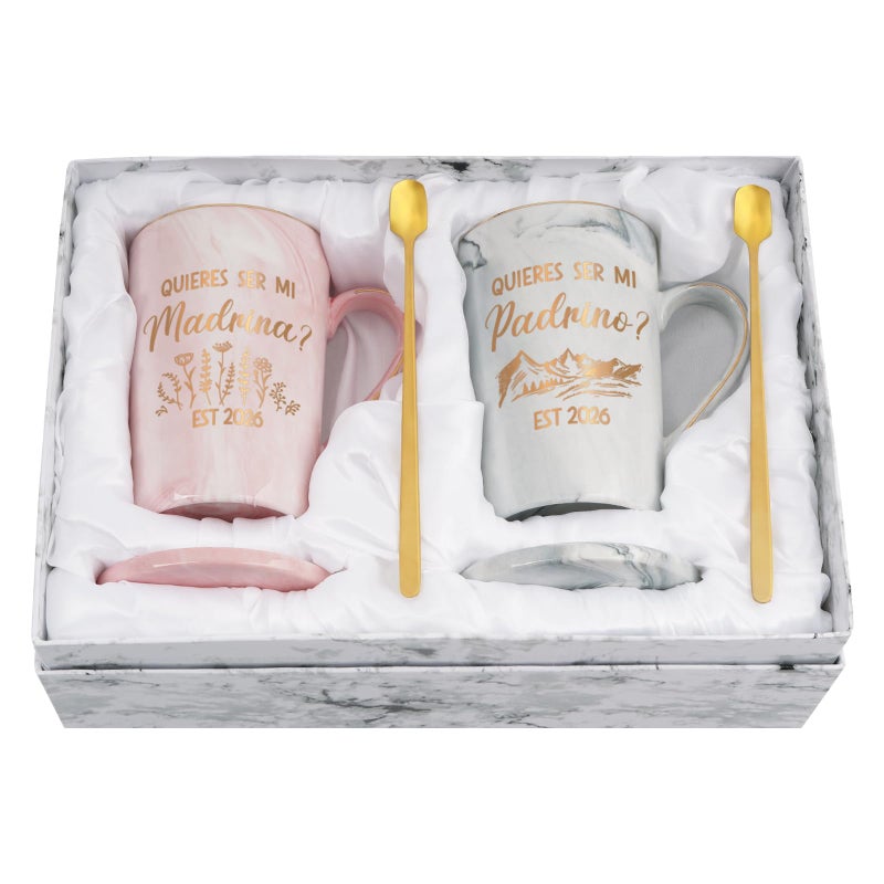 Maustic Godparents Proposal Gift, Godmother Godfather Proposal Gift, Quieres Ser Mi Madrina Padrino Est 2026 Mugs Set, Quieren Ser Mis Padrinos De Bautizo, Padrino Madrina Gifts, 14 Oz Pink & Gray - Image 1