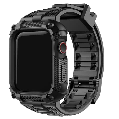 Fullmosa Compatible with Apple Watch Strap 46mm Series 10 11 [NO WATCH], TPU Rugged iWatch Strap Military Grade Shockproof Bumper Case with Screen Protector for Men Women (46mm, Black) - Image 1