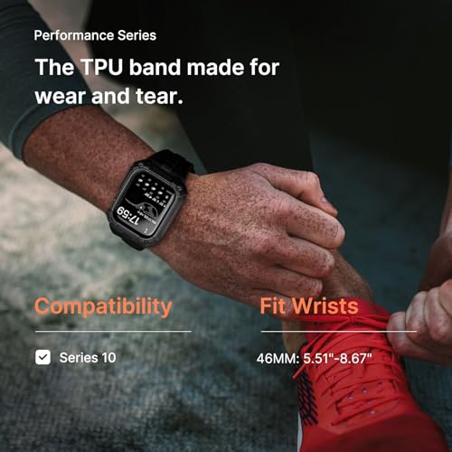 Fullmosa Compatible with Apple Watch Strap 46mm Series 10 11 [NO WATCH], TPU Rugged iWatch Strap Military Grade Shockproof Bumper Case with Screen Protector for Men Women (46mm, Black) - Image 3