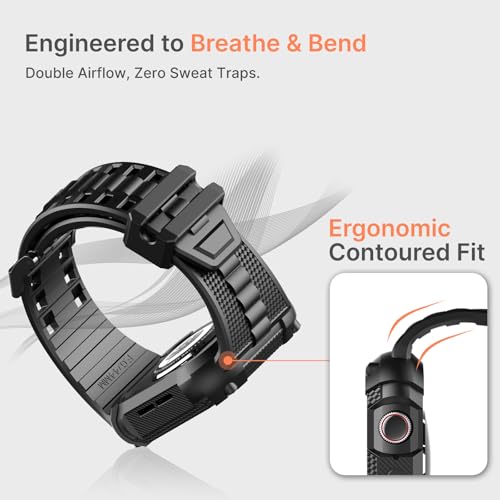 Fullmosa Compatible with Apple Watch Strap 46mm Series 10 11 [NO WATCH], TPU Rugged iWatch Strap Military Grade Shockproof Bumper Case with Screen Protector for Men Women (46mm, Black) - Image 4