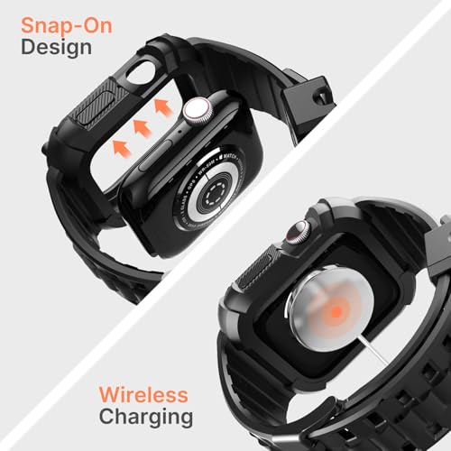 Fullmosa Compatible with Apple Watch Strap 46mm Series 10 11 [NO WATCH], TPU Rugged iWatch Strap Military Grade Shockproof Bumper Case with Screen Protector for Men Women (46mm, Black) - Image 5