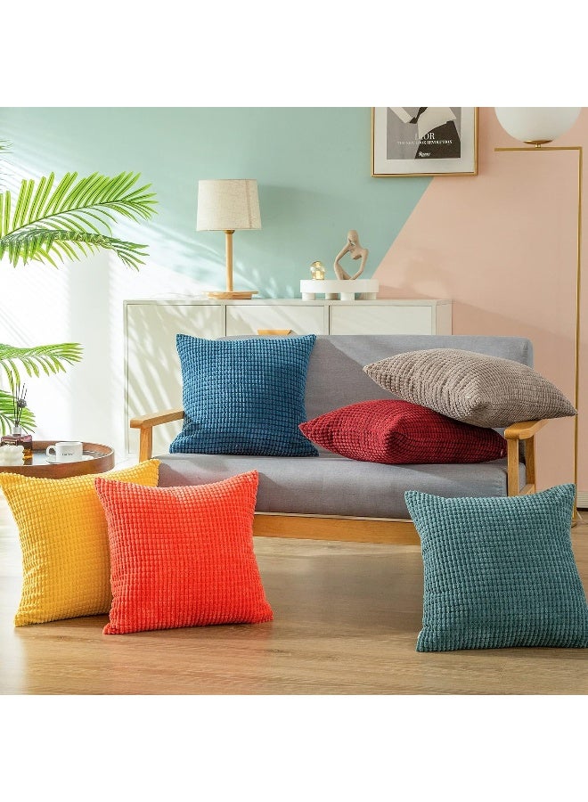 CaliTime CaliTime Throw Pillow Covers Pack of 2 Comfy Corduroy Corn Striped Waffle Decorative Cushion Cases for Couch Sofa Bed Farmhouse 24 X 24 Inches Light Taupe  - Image 2