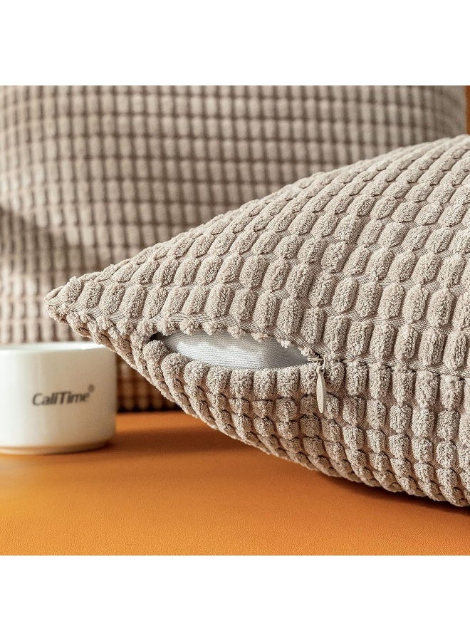 CaliTime CaliTime Throw Pillow Covers Pack of 2 Comfy Corduroy Corn Striped Waffle Decorative Cushion Cases for Couch Sofa Bed Farmhouse 24 X 24 Inches Light Taupe  - Image 3