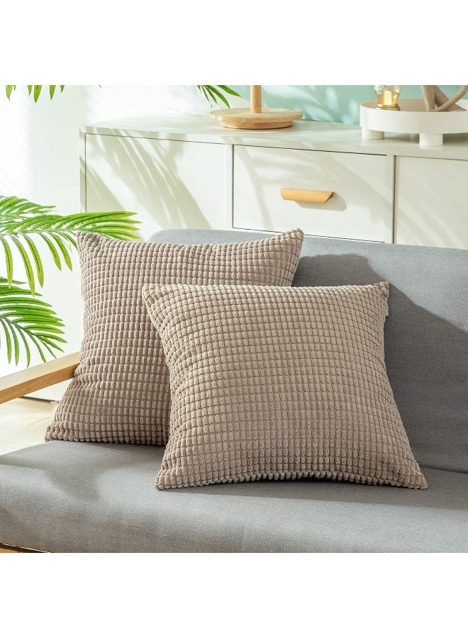 CaliTime CaliTime Throw Pillow Covers Pack of 2 Comfy Corduroy Corn Striped Waffle Decorative Cushion Cases for Couch Sofa Bed Farmhouse 24 X 24 Inches Light Taupe  - Image 5