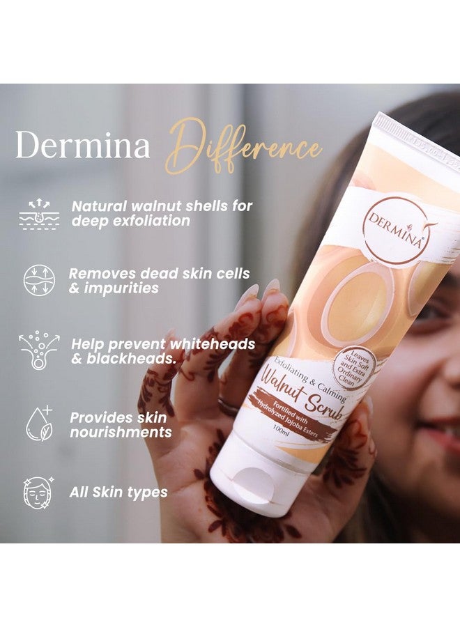 Dermina Exfoliating & Calming Walnut Scrub Fortified With Hydrolyzed Jojoba Esters For Deep Exfoliation Remove Blackheads & Dead Skin Cells And Moisturizes Skin 100Ml - Image 3