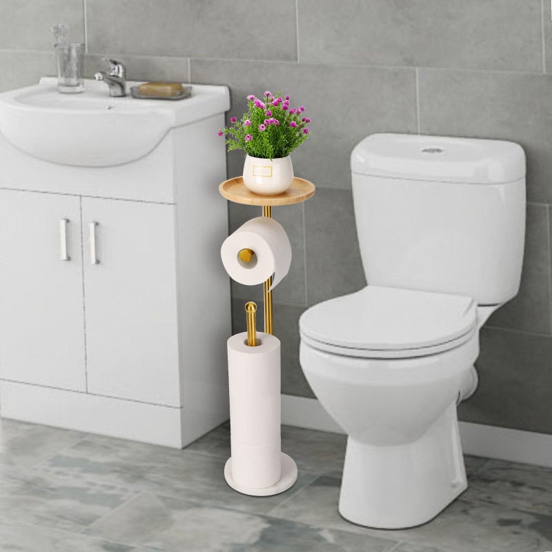 Songtec Standing Toilet Paper Holder Gold with 7.9"" Big Tray  2.2Lbs Heavier Marble Base  Freestanding Paper Holder Stand with Phone Shelf  Holds 5 Paper Rolls (Gold) - Image 5