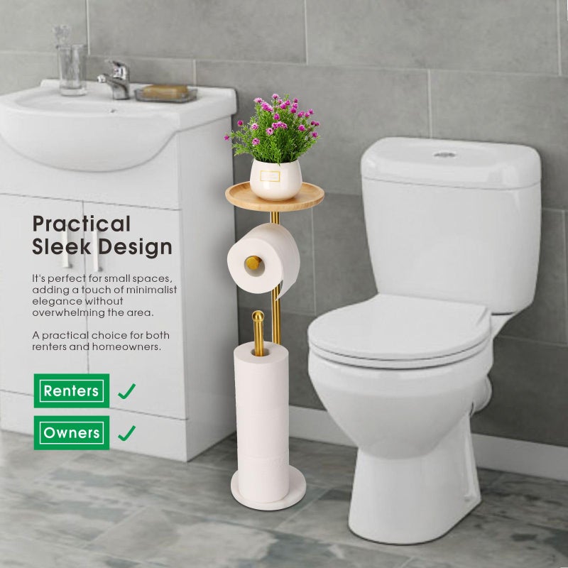 Songtec Standing Toilet Paper Holder Gold with 7.9"" Big Tray  2.2Lbs Heavier Marble Base  Freestanding Paper Holder Stand with Phone Shelf  Holds 5 Paper Rolls (Gold) - Image 3