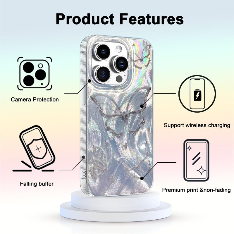 I-MGAE-IN-AR Compact Case for iPhone 14 Pro Max Shiny Silver Butterfly Design,Cute Trendy Soft Slim TPU Shockproof Protective Phone Cases Cover for Women Girls Aesthetic Glitter - Image 4