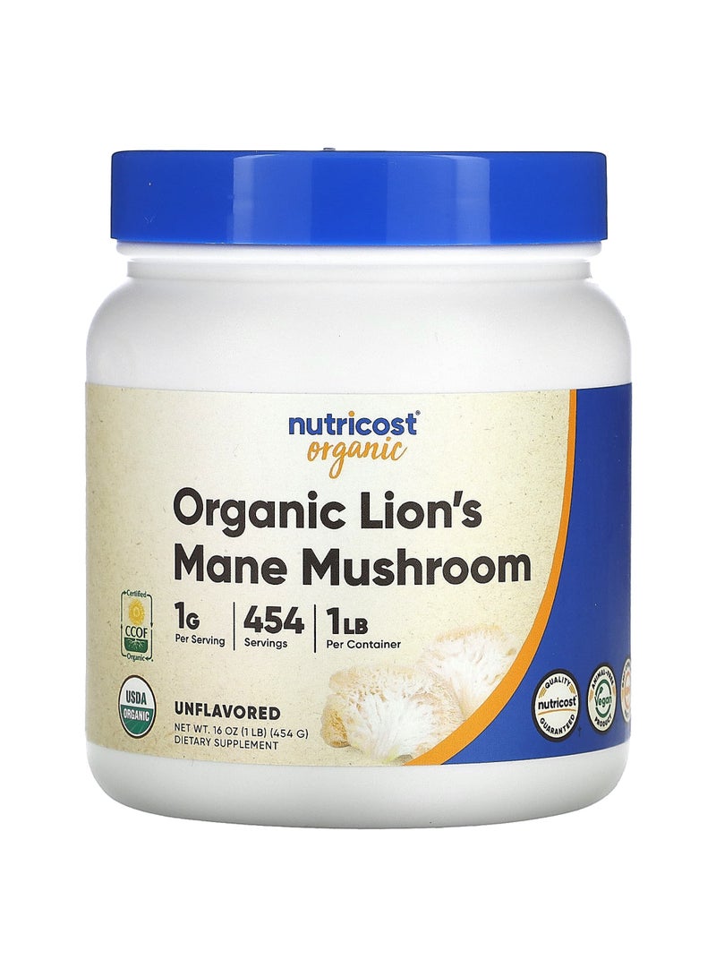Organic Lion's Mane Mushroom, Unflavored, 1 lb (454 g)