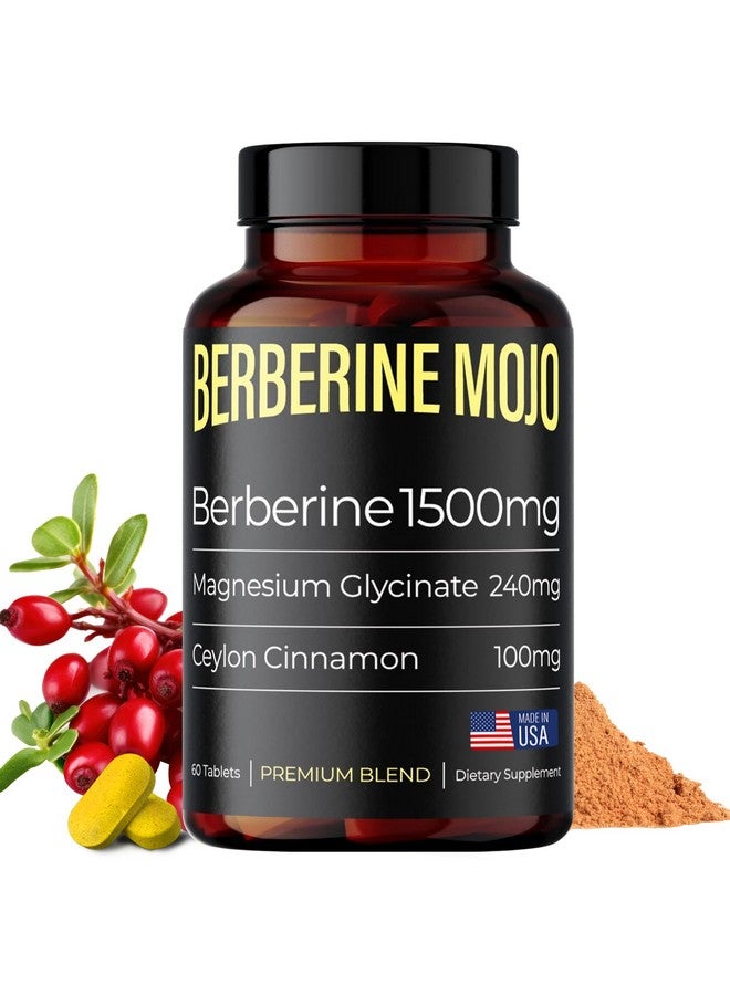 بيربرين موجو - مكمل بيربرين 1500 ملغ مع مغنيسيوم جليسينات 240 ملغ وقرفة سيلون 100 ملغ - إدارة الوزن الطبيعية، صحة الأمعاء، قوة عالية وامتصاص، صنع في الولايات المتحدة - 60 قرص - Image 1
