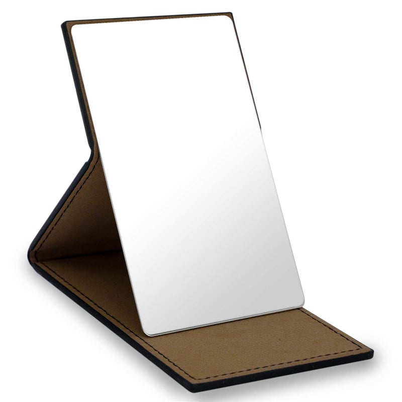 HOHIYO HOHIYO Compact Mirror Unbreakable Shatterproof Stainless Steel Folding Small Travel Mirror with PU Leather Case Cover for MakeupCamping TravellingBlack 