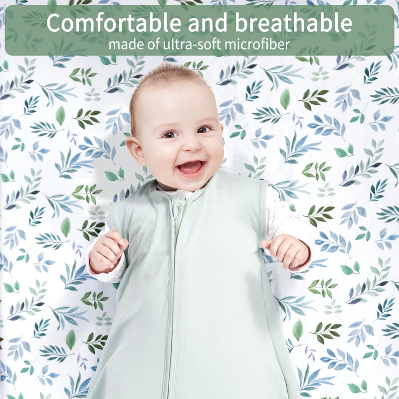 GUNTAIL Pack and Play Sheets Fitted, 2 Pack Pack n Play Sheets for Graco Pack n Play Mattress, Unisex Playard Sheets for Boys Girls(Leaf & Green, 38 X 26 Inch) - Image 5