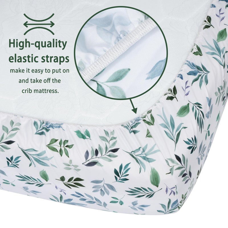 GUNTAIL Pack and Play Sheets Fitted, 2 Pack Pack n Play Sheets for Graco Pack n Play Mattress, Unisex Playard Sheets for Boys Girls(Leaf & Green, 38 X 26 Inch) - Image 4