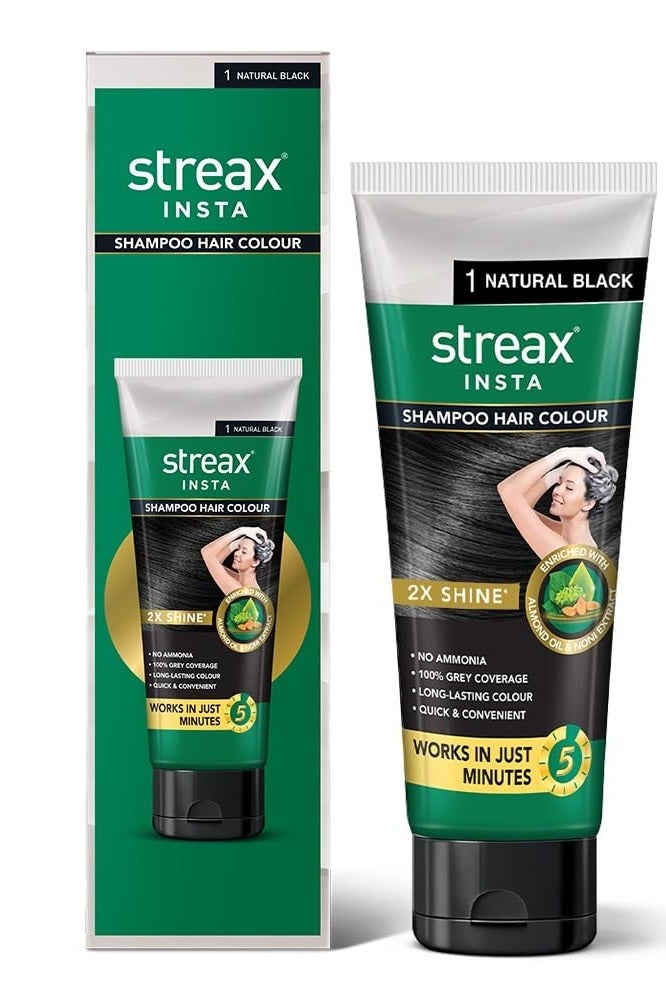 ستريكس شامبو ستريكس إنستا، عبوة ضغط، لون شعر للنساء والرجال، أسود طبيعي 1، 200 مل | لون شعر أسود | تغطية كاملة للشعر الرمادي | لون شعر يدوم طويلًا، سهل الاستخدام | لون شعر خالٍ من الأمونيا والبارابين والكبريتات - Image 1