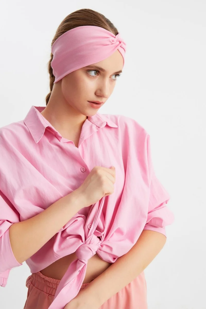 Butikgiz Pink Women's Cross Tied Cotton Combed Comb, Non-Slip, Soft, Flexible, Hair Band Bandana