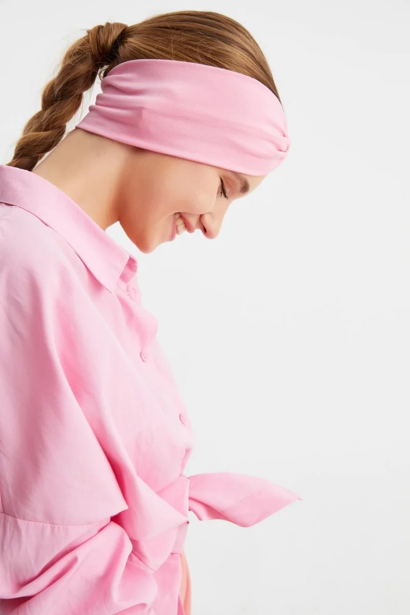 Butikgiz Pink Women's Cross Tied Cotton Combed Comb, Non-Slip, Soft, Flexible, Hair Band Bandana
