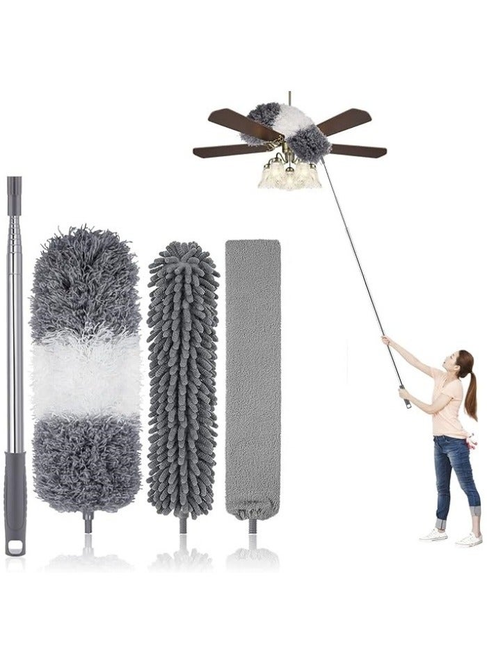 ممسحة من الألياف الدقيقة المرنة مع مقبض قابل للتمديد لتنظيف مراوح السقف، والأثاث، والمظلات، والسيارات - تصميم قابل للسحب لتخزين سهل. - Image 1