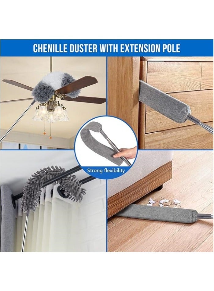 ممسحة من الألياف الدقيقة المرنة مع مقبض قابل للتمديد لتنظيف مراوح السقف، والأثاث، والمظلات، والسيارات - تصميم قابل للسحب لتخزين سهل. - Image 2