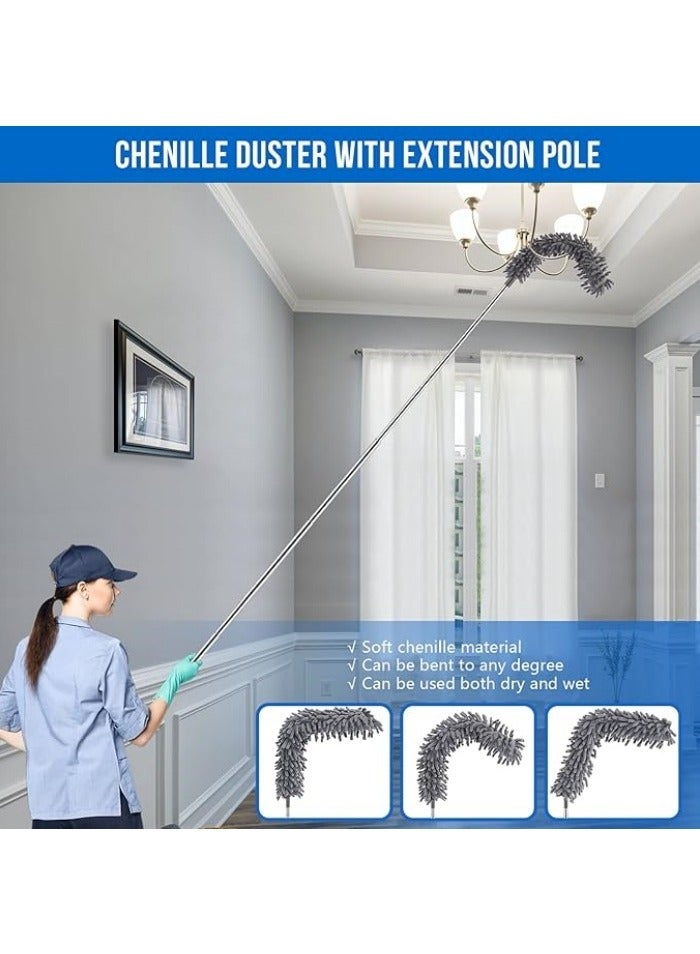 ممسحة من الألياف الدقيقة المرنة مع مقبض قابل للتمديد لتنظيف مراوح السقف، والأثاث، والمظلات، والسيارات - تصميم قابل للسحب لتخزين سهل. - Image 5