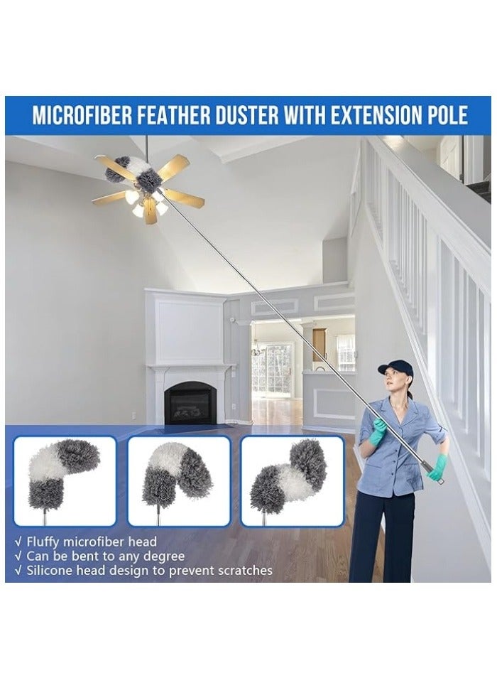 ممسحة من الألياف الدقيقة المرنة مع مقبض قابل للتمديد لتنظيف مراوح السقف، والأثاث، والمظلات، والسيارات - تصميم قابل للسحب لتخزين سهل. - Image 4