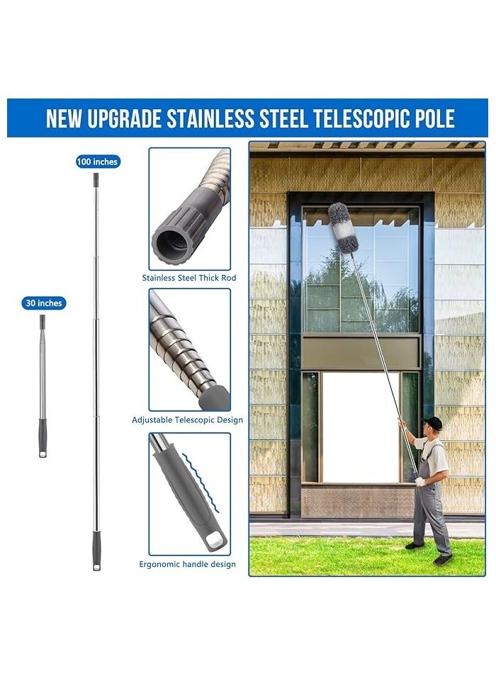 ممسحة من الألياف الدقيقة المرنة مع مقبض قابل للتمديد لتنظيف مراوح السقف، والأثاث، والمظلات، والسيارات - تصميم قابل للسحب لتخزين سهل. - Image 3