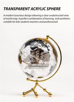 Toshionics 12" Illuminated Rotating World Globe with Antique Style Gold Metal Stand Transparent Acrylic Educational Earth Globe for Kids & Adults Geographic Learning Desk Globe with LED Light Office & Home Decor Classroom Geography Teaching Home Learning Political World Map Decorative Desktop Globe with Sailboat Design  - Image 3