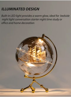Toshionics 12" Illuminated Rotating World Globe with Antique Style Gold Metal Stand Transparent Acrylic Educational Earth Globe for Kids & Adults Geographic Learning Desk Globe with LED Light Office & Home Decor Classroom Geography Teaching Home Learning Political World Map Decorative Desktop Globe with Sailboat Design  - Image 4