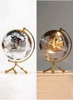 Toshionics 12" Illuminated Rotating World Globe with Antique Style Gold Metal Stand Transparent Acrylic Educational Earth Globe for Kids & Adults Geographic Learning Desk Globe with LED Light Office & Home Decor Classroom Geography Teaching Home Learning Political World Map Decorative Desktop Globe with Sailboat Design  - Image 2