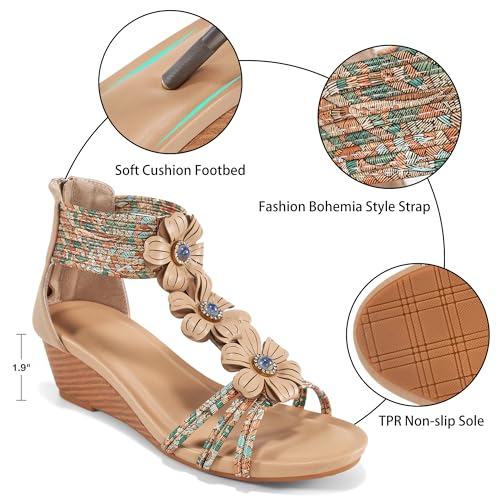 FUDYNMALC Sandals Womens Wedge Shoes: Comfortable Dressy Wedges Sandal with Zipper Summer Gladiator Sandals Open Toe - Image 4