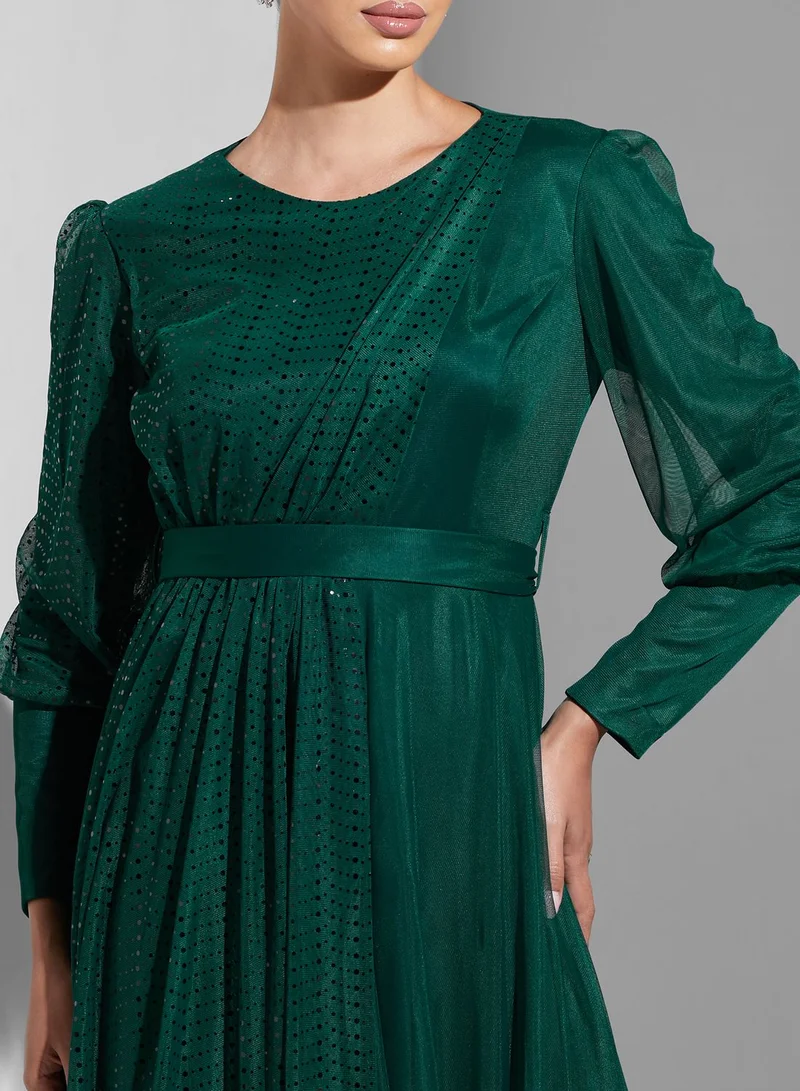 Khizana Ruched Detail Shimmer Dress