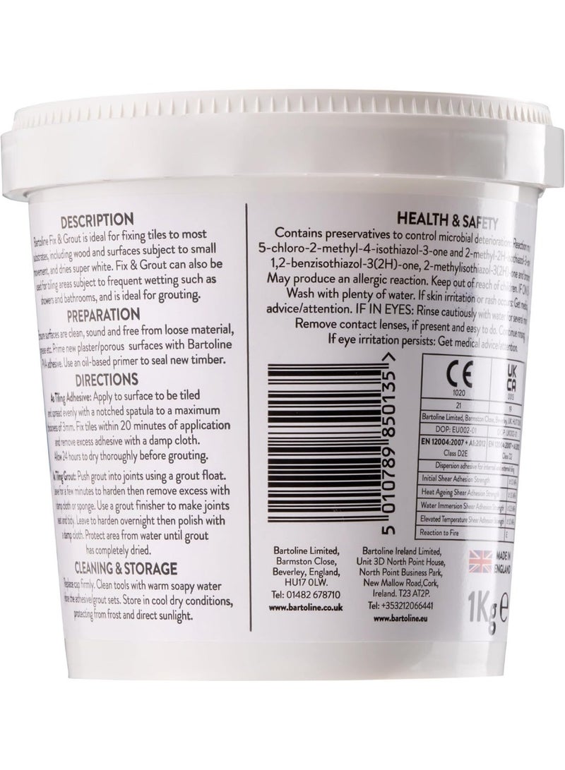 Bartoline Fix and Grout Tile Adhesive 1kg, Ready-Mixed, Waterproof and Super White, for Walls, Bathrooms and Showers - Image 2