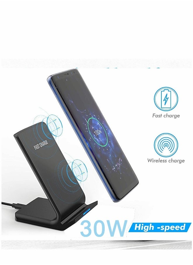 Generic - Fast Wireless Charger, 10W Max PowerWave Stand Upgraded, Qi-Certified, Charging iPhone SE, 11, 11 Pro, Pro Max, XR, Xs XS, X, 8, 8 Plus, Galaxy S20 S10 S9, Note 10 9 (No AC Adapter) - Image 1