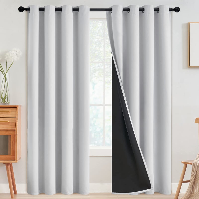 SimpleHome 100% Blackout Curtains for Bedroom,Thermal Insulated Grommet Window Drapes Room Darkening White Curtains for Living Room with Black Back,52 x 84 Inch,2 Panels - Image 1