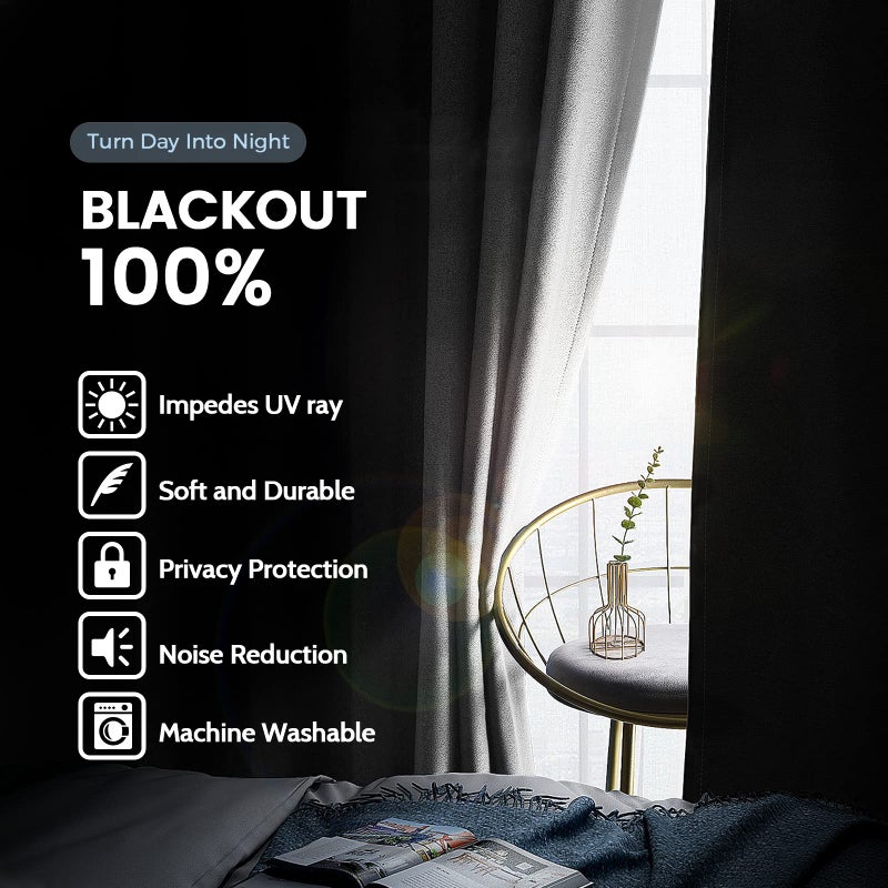 SimpleHome 100% Blackout Curtains for Bedroom,Thermal Insulated Grommet Window Drapes Room Darkening White Curtains for Living Room with Black Back,52 x 84 Inch,2 Panels - Image 2